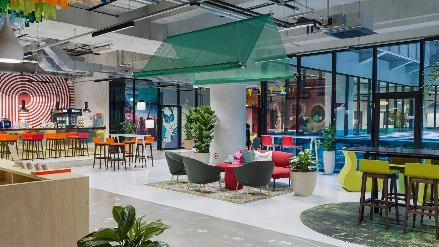 Festival-inspired community area at smartvillage Berlin